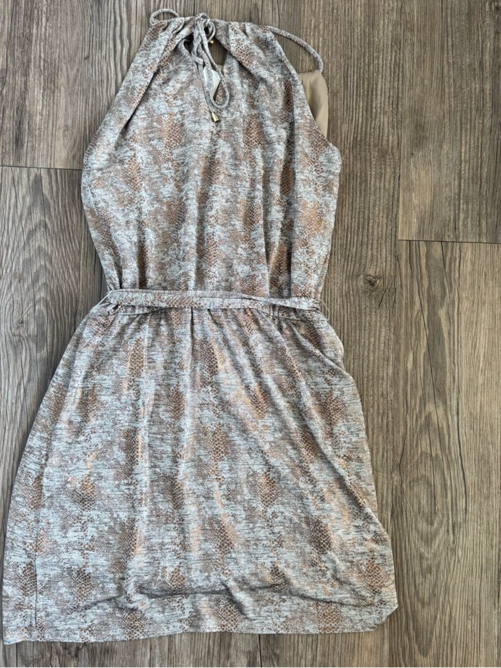 White House Black Market Halter Snakeskin Metallic Blouson Party Dress Sz Medium - Picture 5 of 7